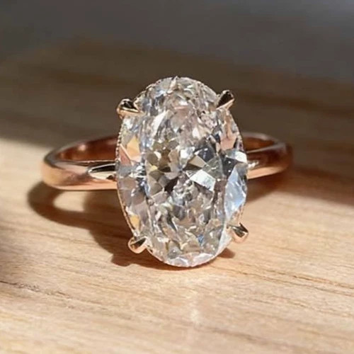 3.39CT Oval Cut White Moissanite In Pure 10K Yellow Gold FN Women Flawless Ring