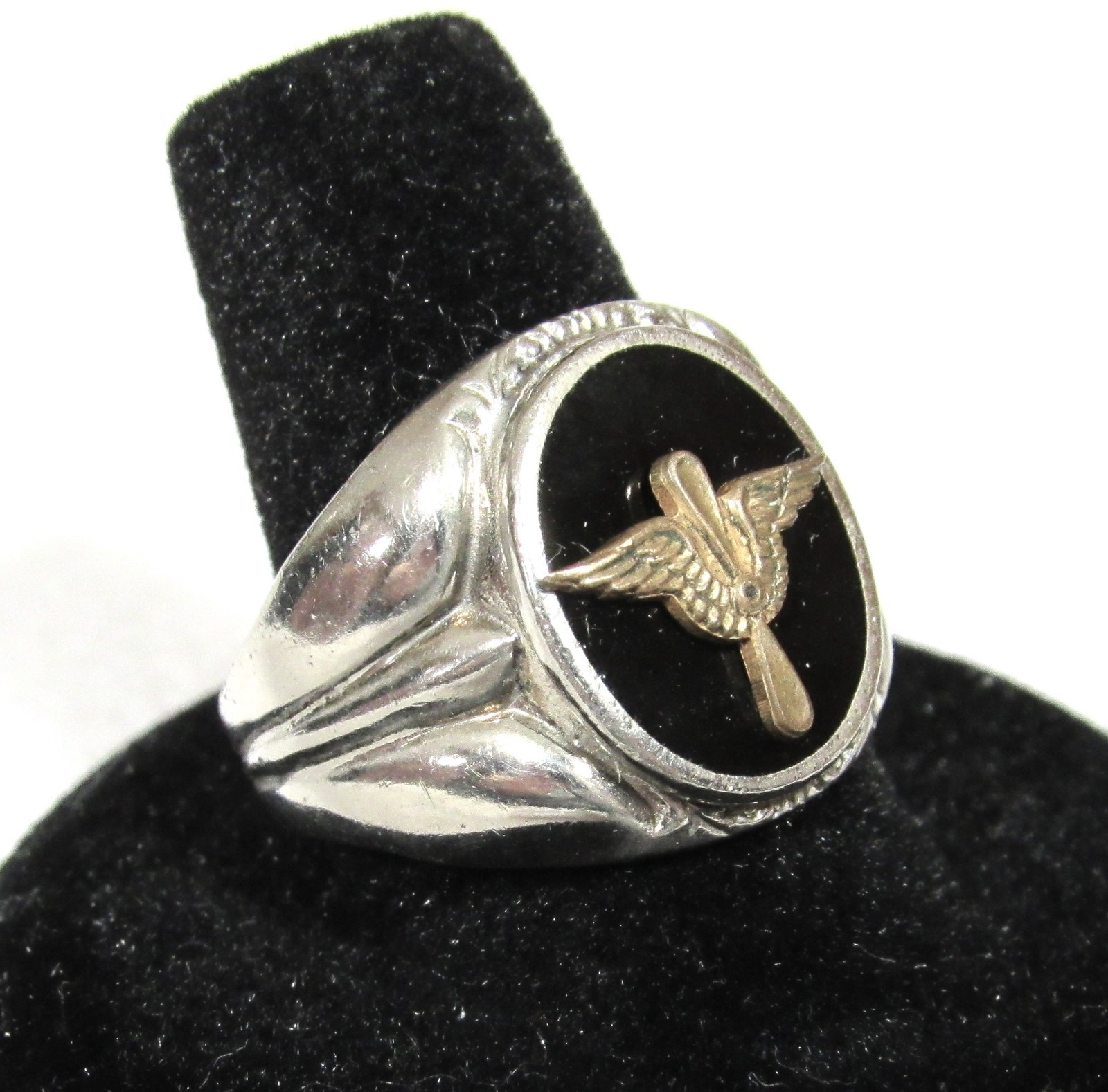WWII US ARMY AIR CORPS AVIATOR PILOT STERLING SILVER RING SIZE 9 1/4 ~ NAMED #’D