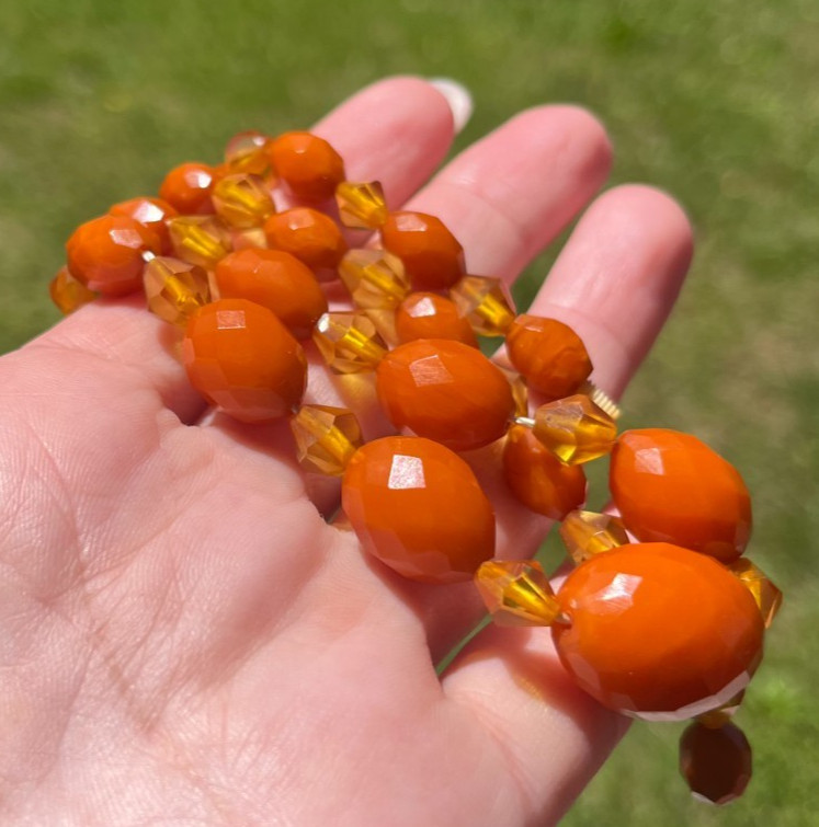 Vintage Butterscotch Grape Bead Bakelite Necklace Amber Color Art Deco Style