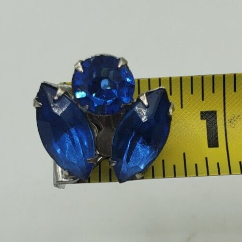 Vintage BLUE CRYSTALS RHINESTONE Spray BROOCH PIN W SCREW BACK EARRINGS