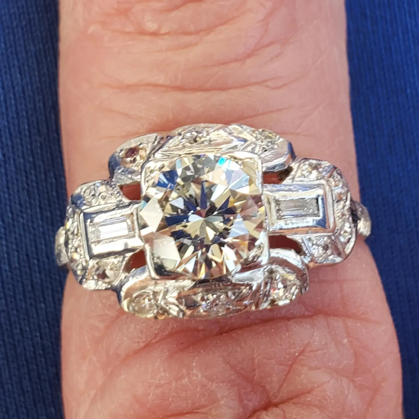 Original EARTH MINED DIAMOND Art Deco Engagement Ring Vintage PLATINUM Solitaire