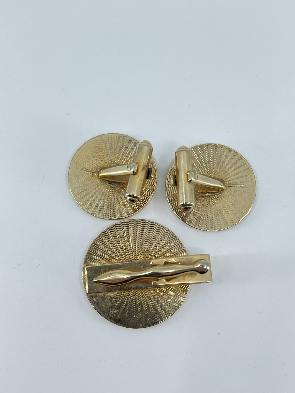 Mr Tara River boat cufflinks and tie clip set red gold white enamel 1″