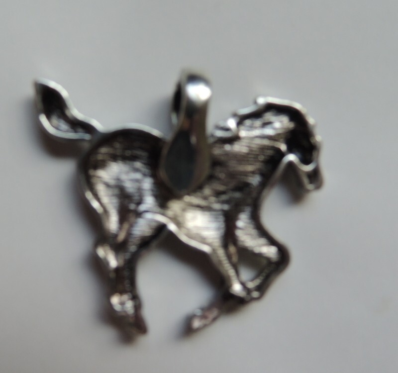 Silver-Tone Rhinestone metal Horse Pendant