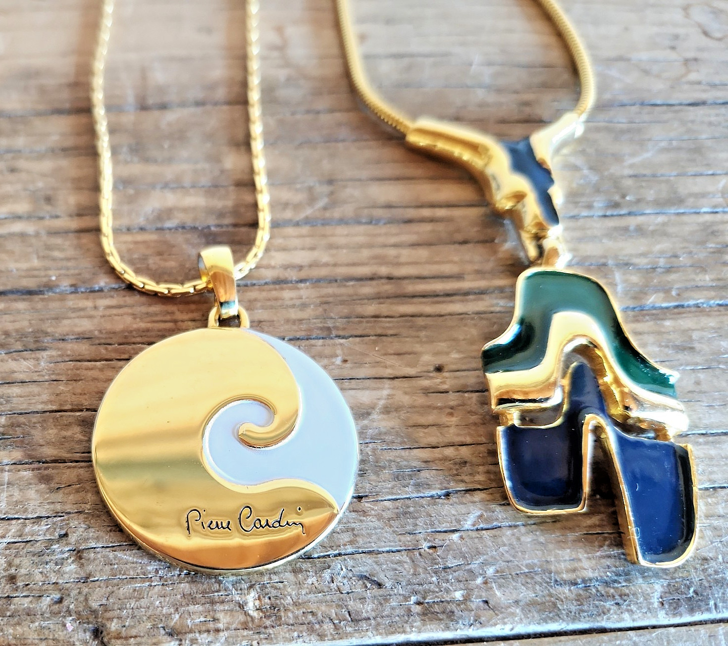 Pierre Cardin Vintage Necklaces Gold Plated Enamel Signed Lot of 2 Designer