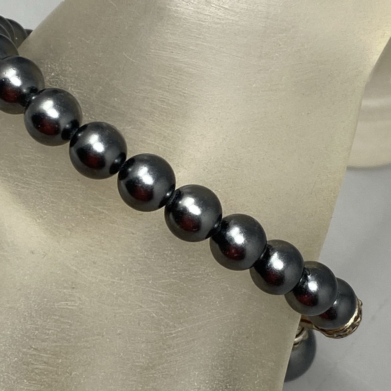 Hematite Beaded Necklace Toggle Clasp Stone Charm Healing Chakra Bohemian 6.75″