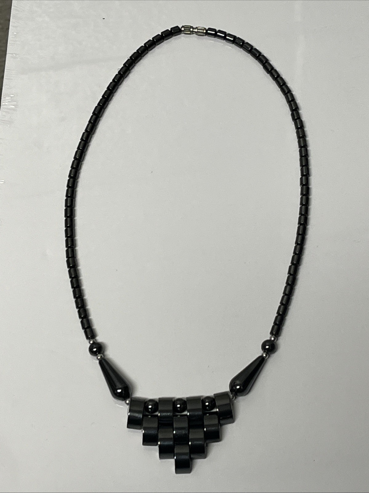 Vintage Hematite Necklace Geometric Natural Stone Design