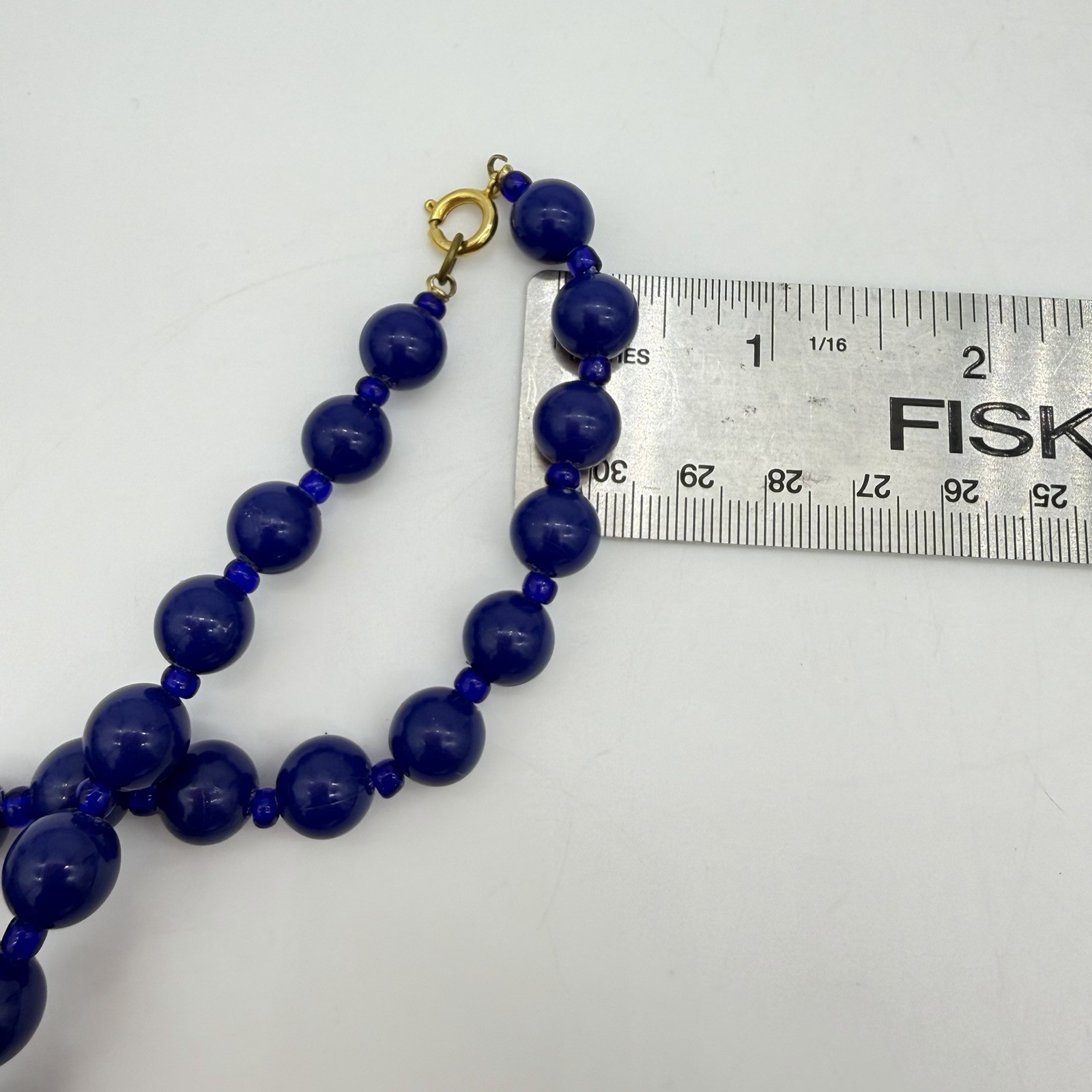 Vintage Lapis Blue Plastic Bead Necklace Large Round Graduated Estate