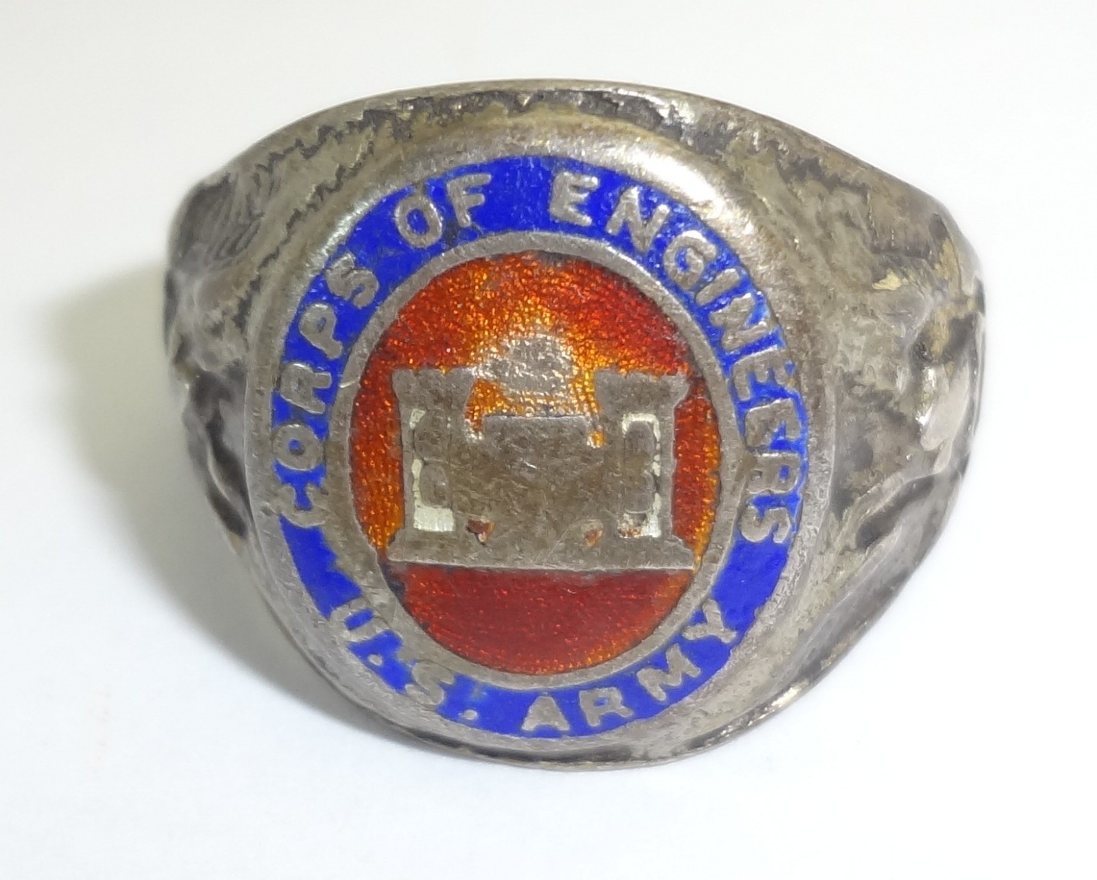 Vintage Sterling Silver & Enamel US Army Corps of Engineers Ring Size 8