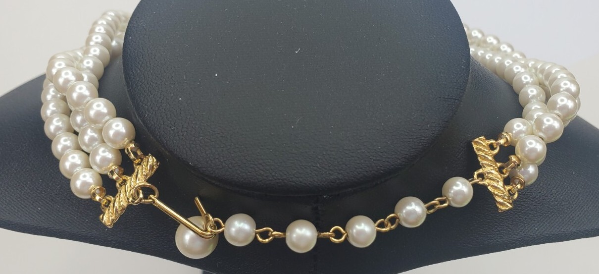Vtg Faux Pearl Twisted Triple Chain Choker Necklace Chain 12.5″ w/ 2.5″ Extender