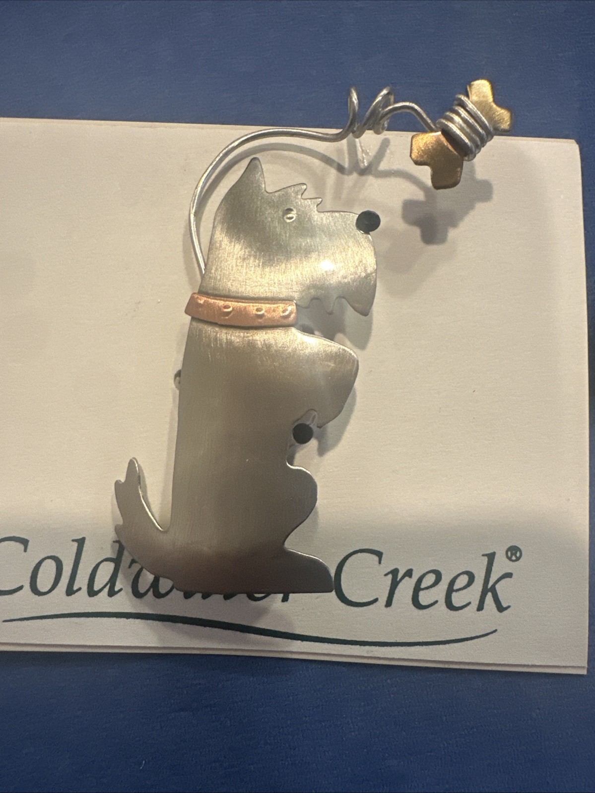 Vtg Coldwater Creek Sterling Silver 925 Scottie Dog Pin Brooch with Bone On Card