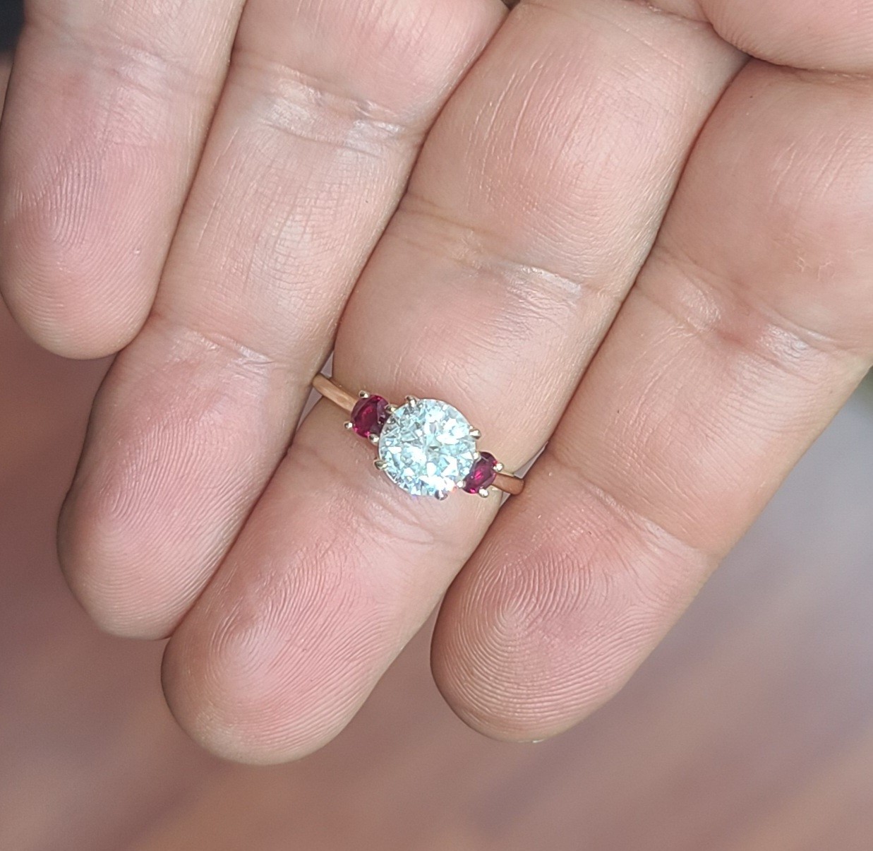 14K Yellow Gold Engagement Three Stone Ring 1.64CT.Natural Round Cut Diamond