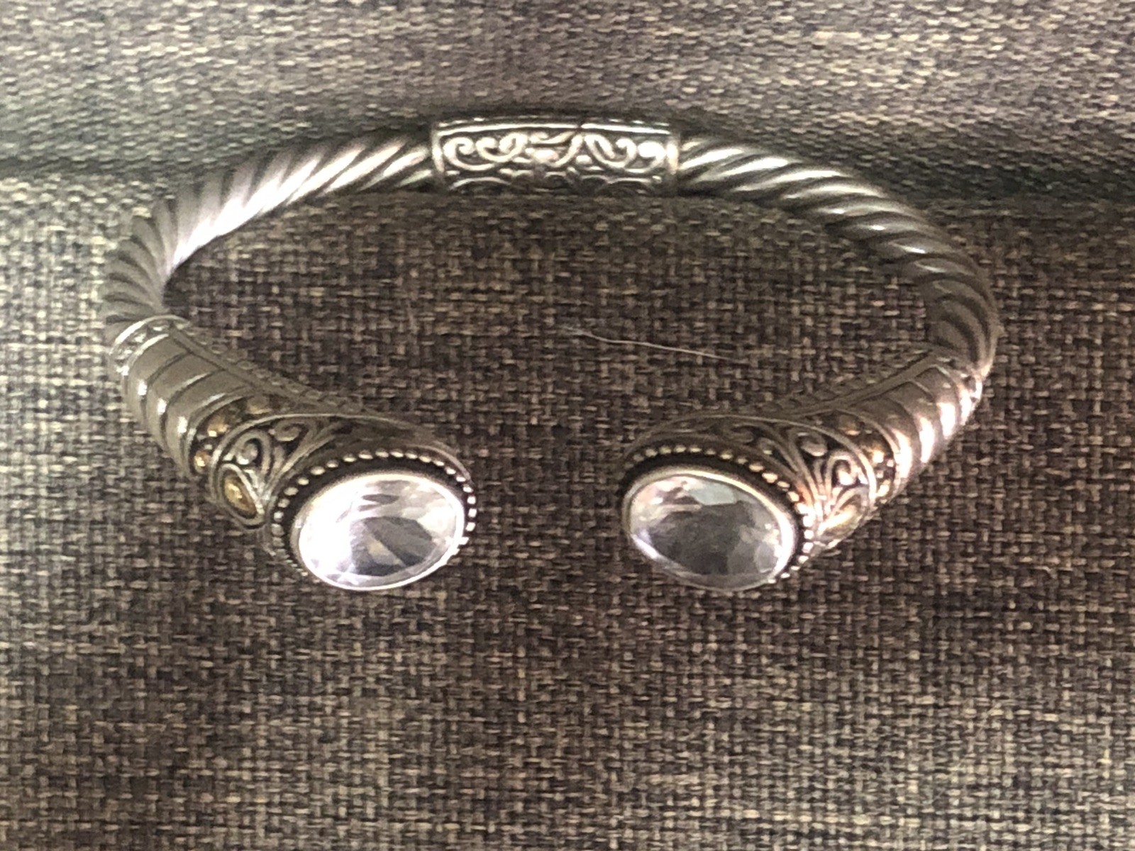 Robert Manse Sterling Silver /18K Gold Cuff Bracelet Unknown Clear Stone