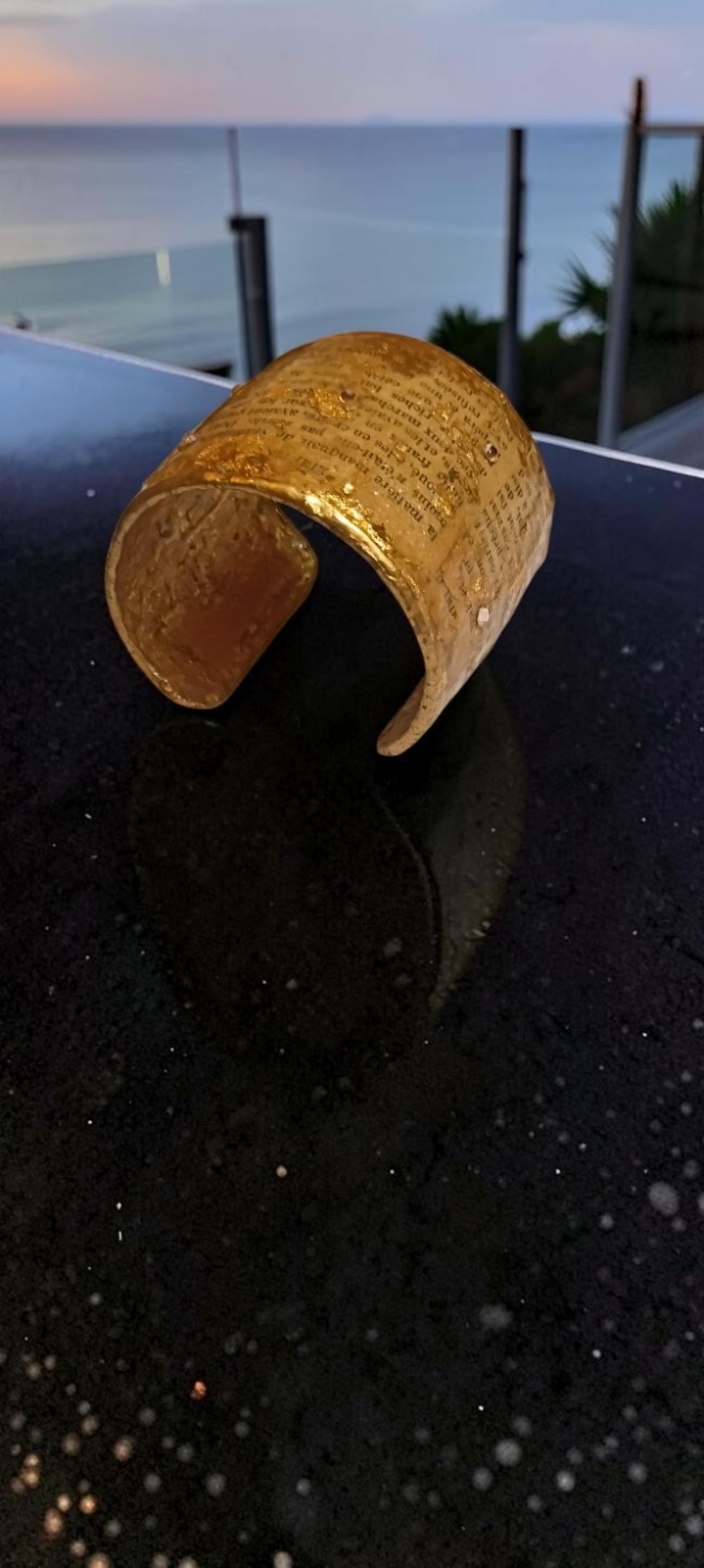 Rare Brigitte Ross Gold Hammered Literary Cuff Bracelet Alfred De Musset French