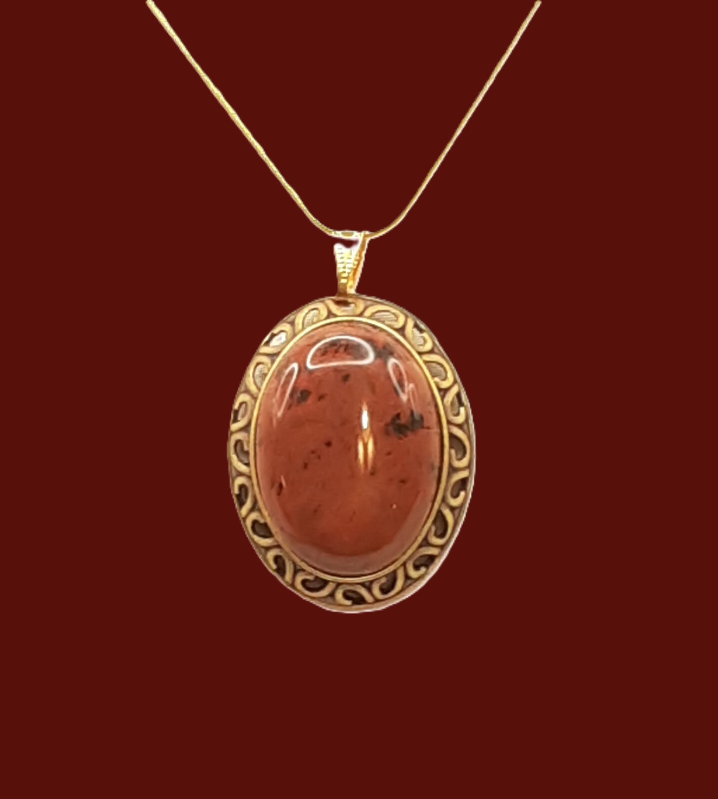 Artisan Made Mahogany Obsidian Pendant Antiqued Gold Tone