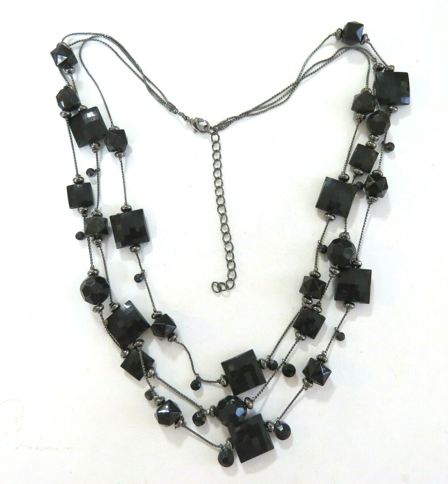 3 Strand Black Lucite Crystal Necklace 1.5 * 18 to 21 in