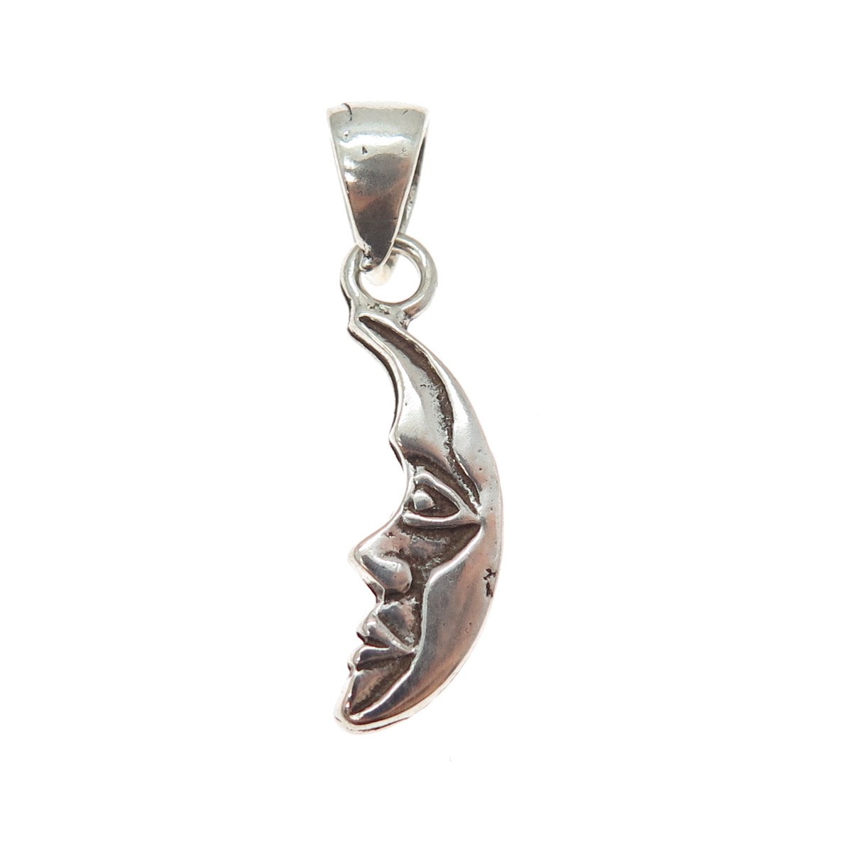 925 Sterling Silver Vintage Man in the Moon Crescent Oxidized Charm Pendant