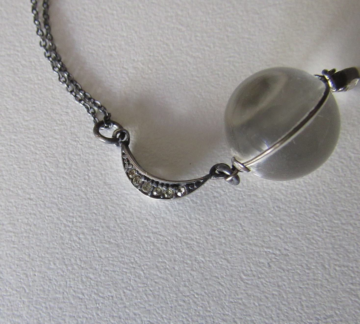 Art Deco Pools of Light Rock Quartz Orb Sterling Silver Necklace