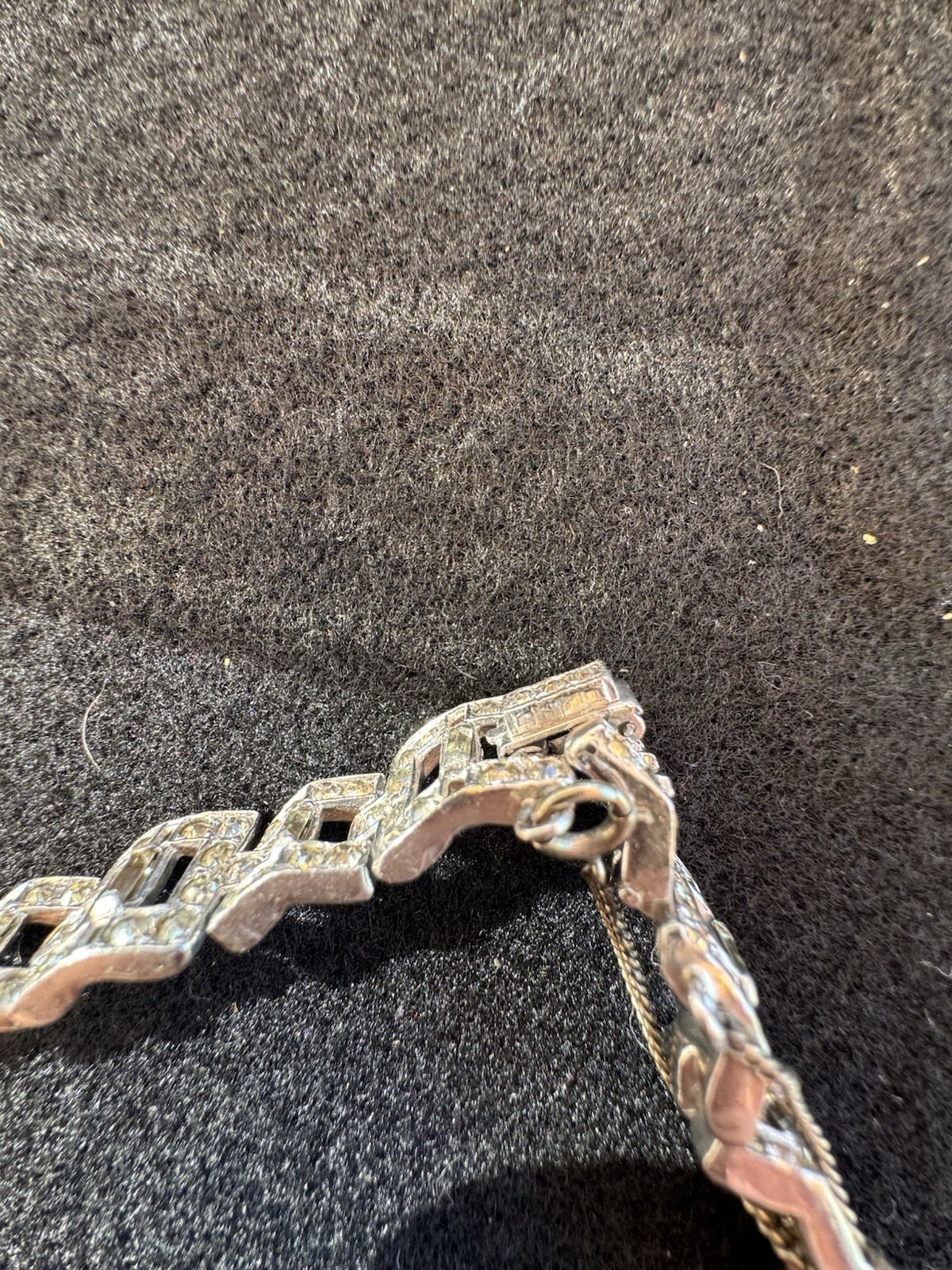 VTG ART DECO Style Rhodium Plated Baguette Rhinestone Link Bracelet 7.5″L BLING!