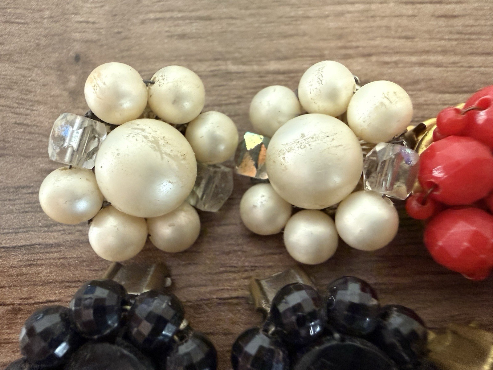 4 Pairs Vintage Beaded Clip-on Earrings Lot~ Japan, Hong Kong, WEST Germany