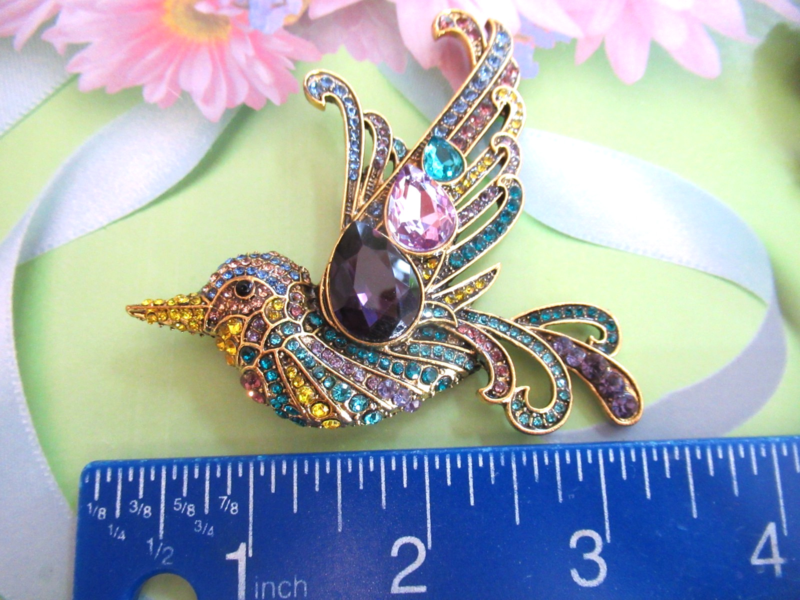 Statement LARGE Brooch BIRDS Large Rhinestone Crystal Enamel NEW