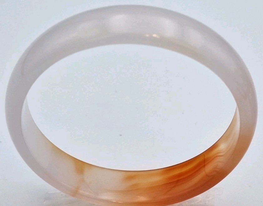 VTG Genuine Red Orange Icy Translucent Polished Agate Bangle Bracelet 57MM 30G