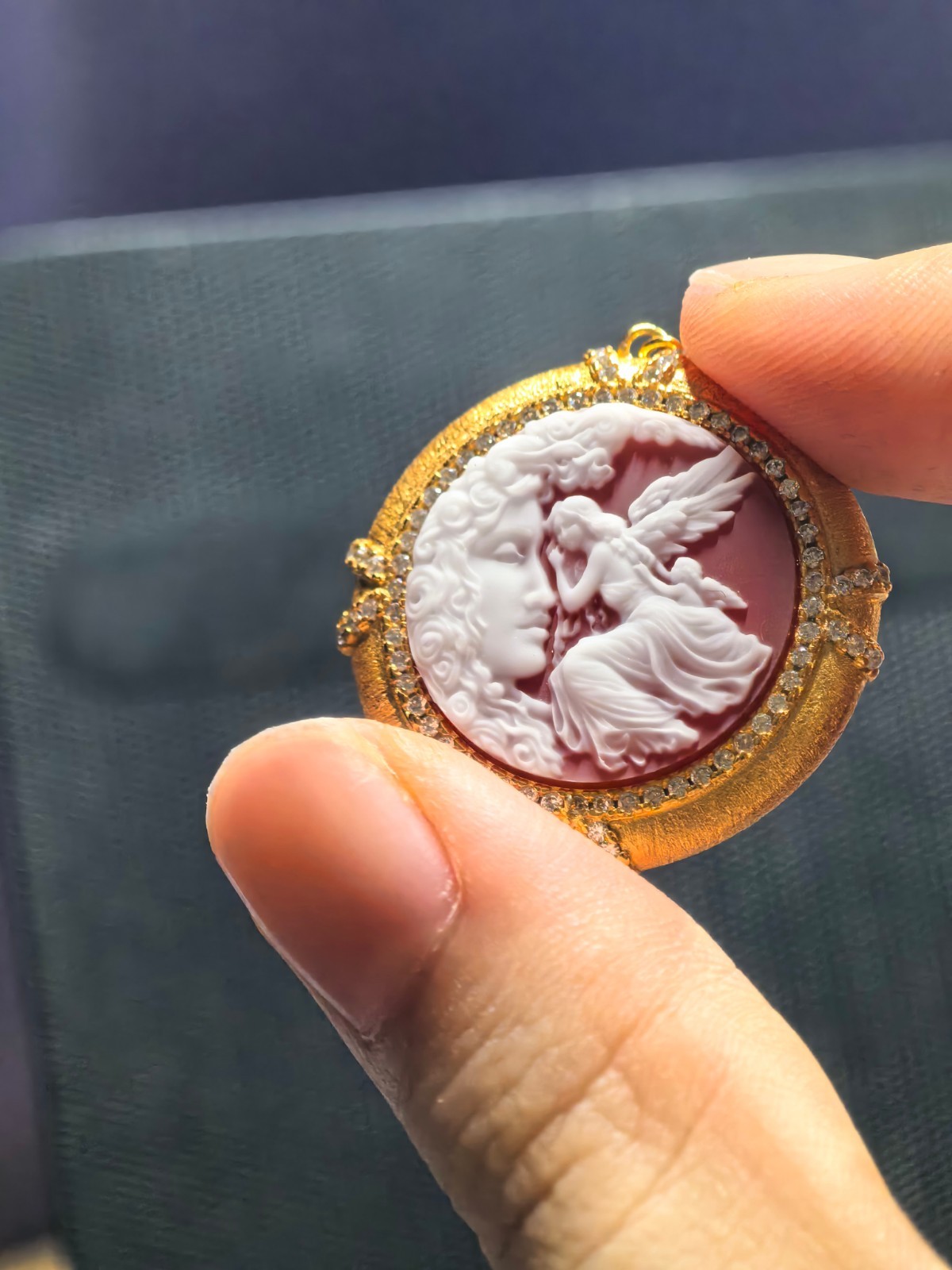 925 sterling silver red Agate Cameo vintage jewelry Pendant estate jewelry