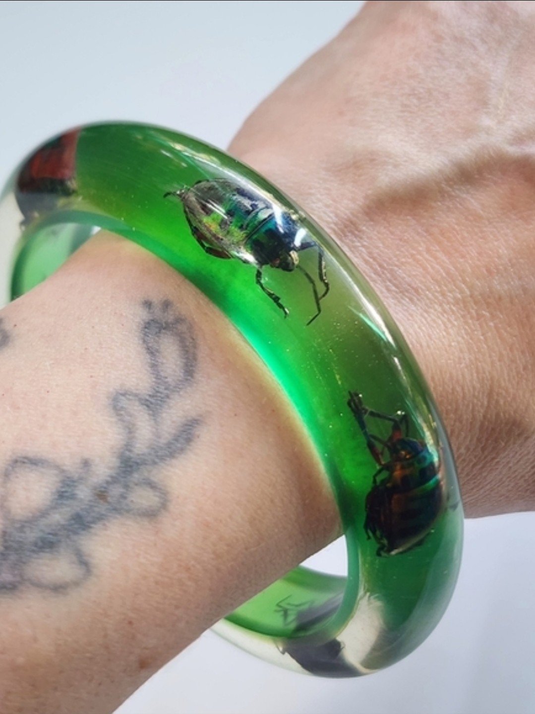 Vintage Green Juice Lucite Beetle Bangle