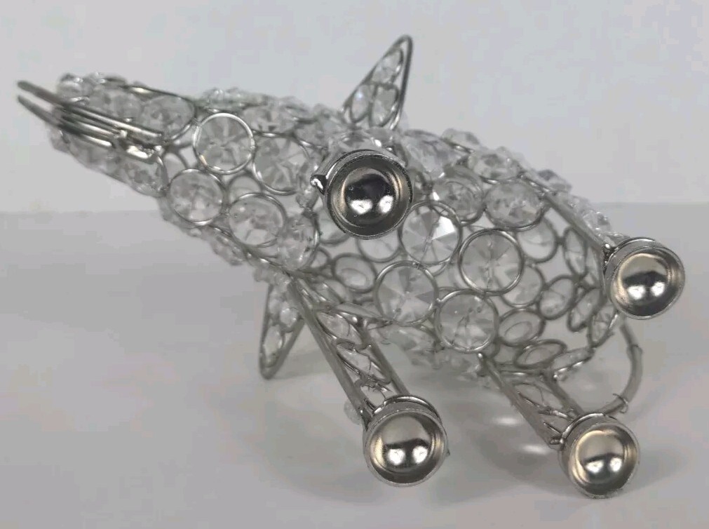 Elaborate Glass Embellished White Crystal Tone Elephant Statue