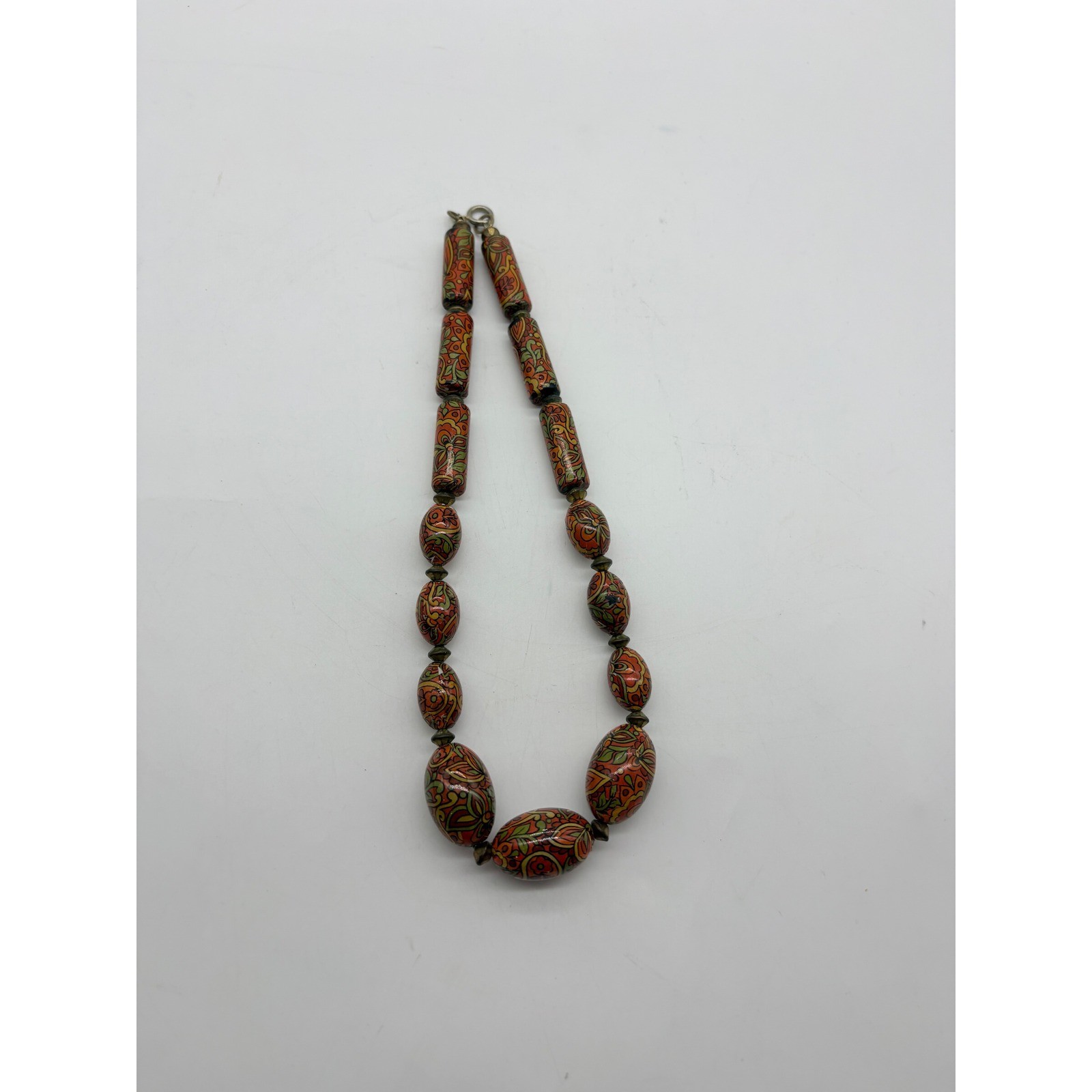 Faceted & Fancy Beads West African Floral Bead Necklace Orange Vintage 17in