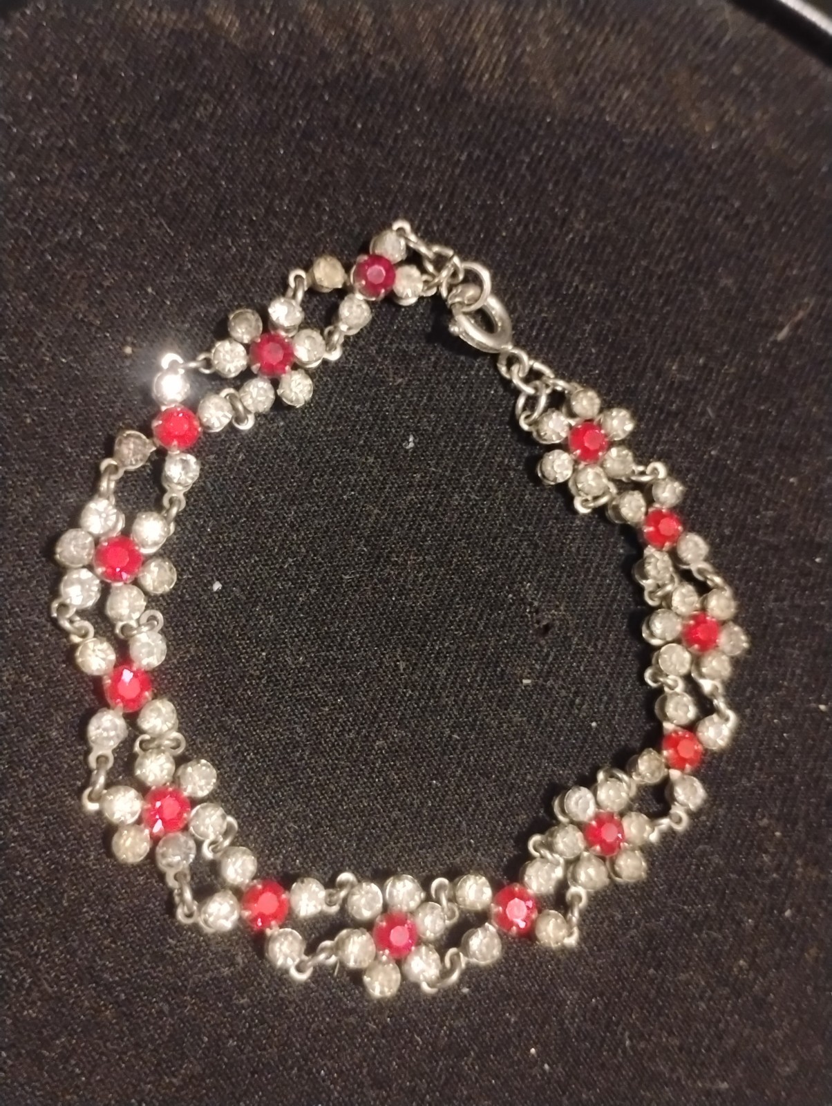 Classic Vintage Floral Multi Stone Bracelet 7inch Sterling Silver Unmarked