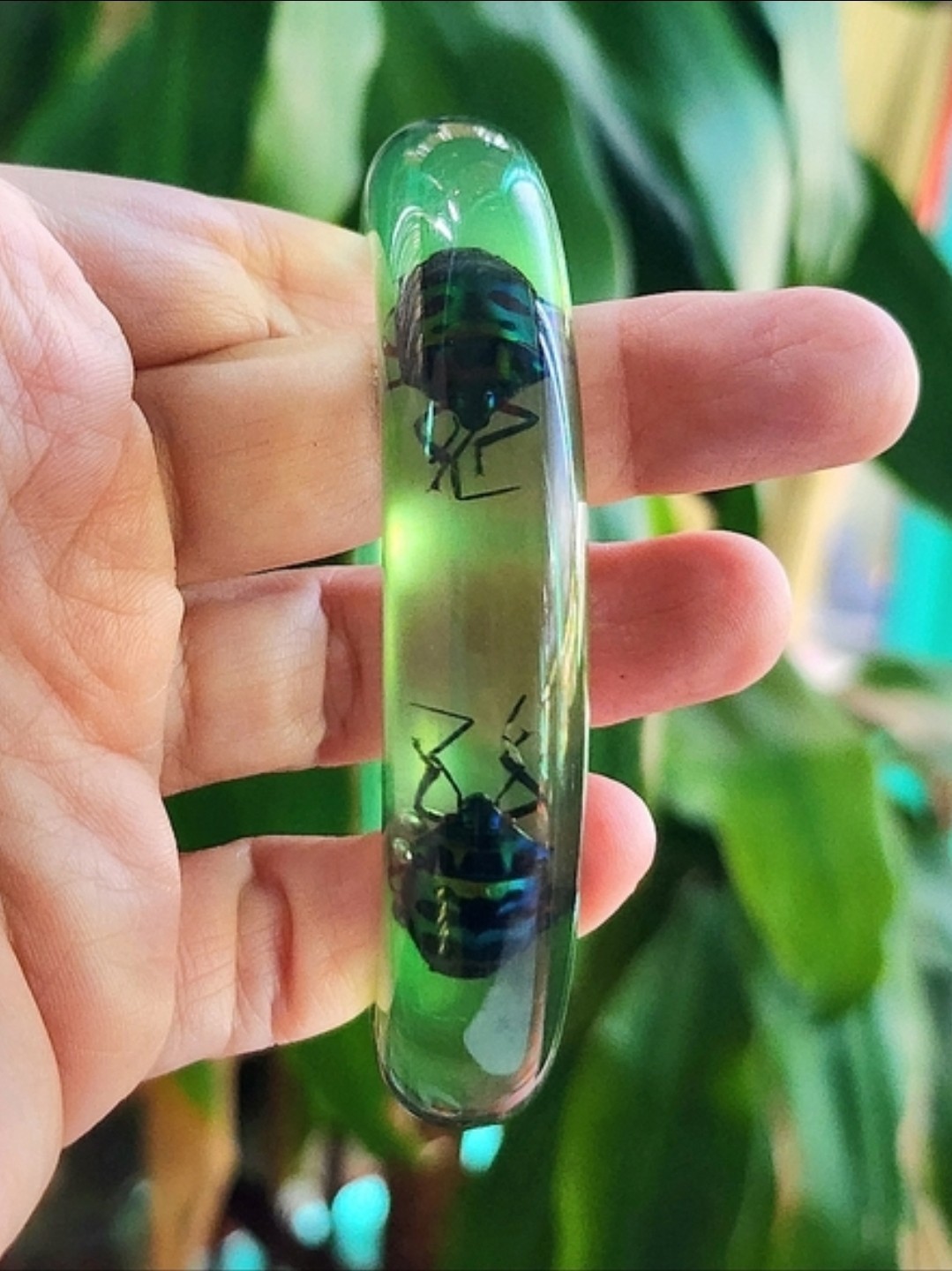 Vintage Green Juice Lucite Beetle Bangle