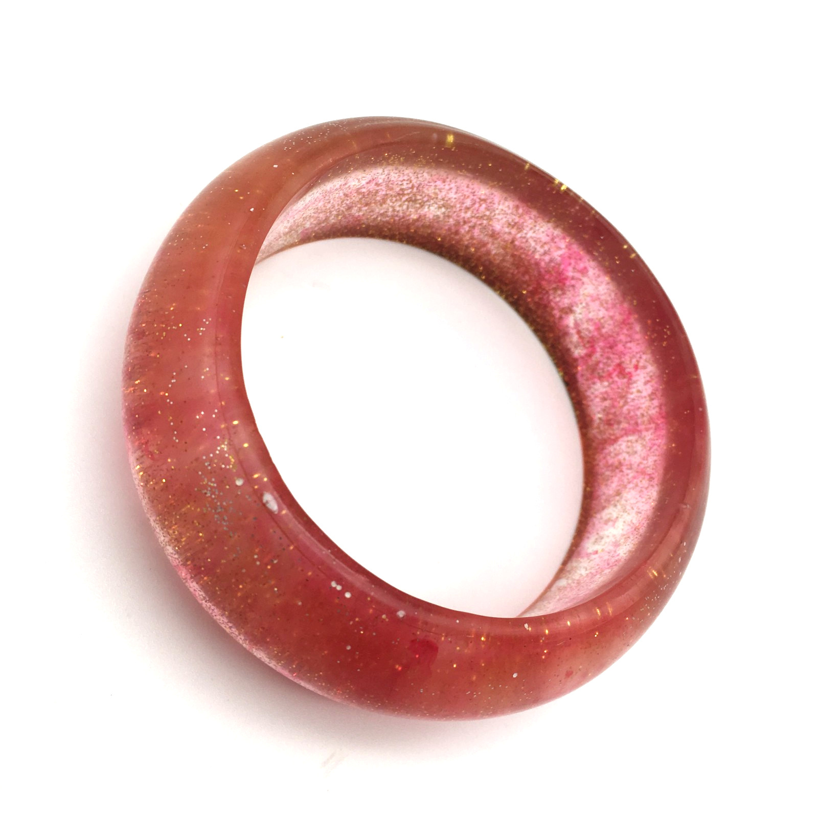 Gold Glitter Red Streaks Clear Lucite Bangle Bracelet