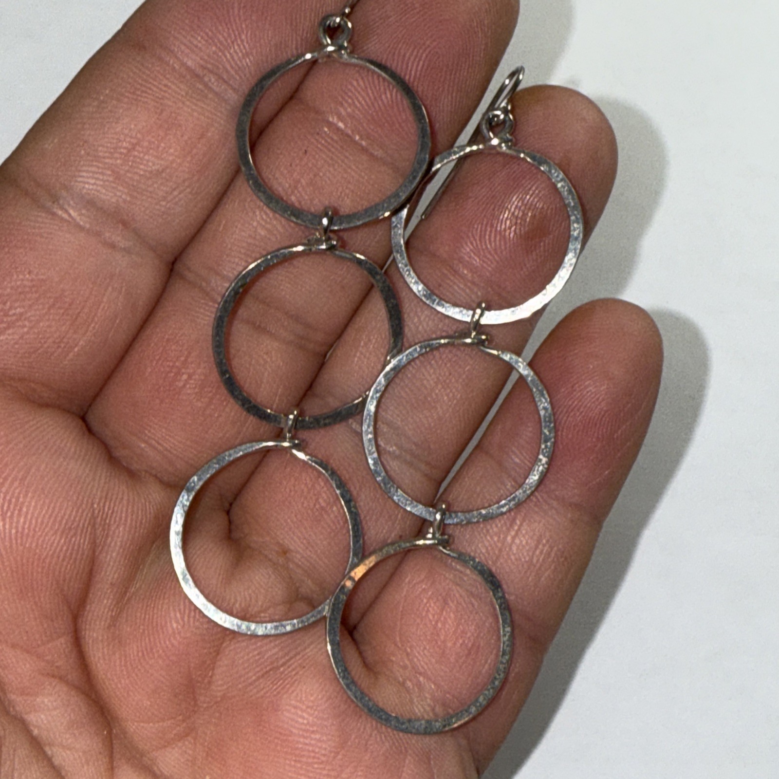 Pierced Hanging Earrings Sterling Hoops Vintage 3” Three Hanging Circles