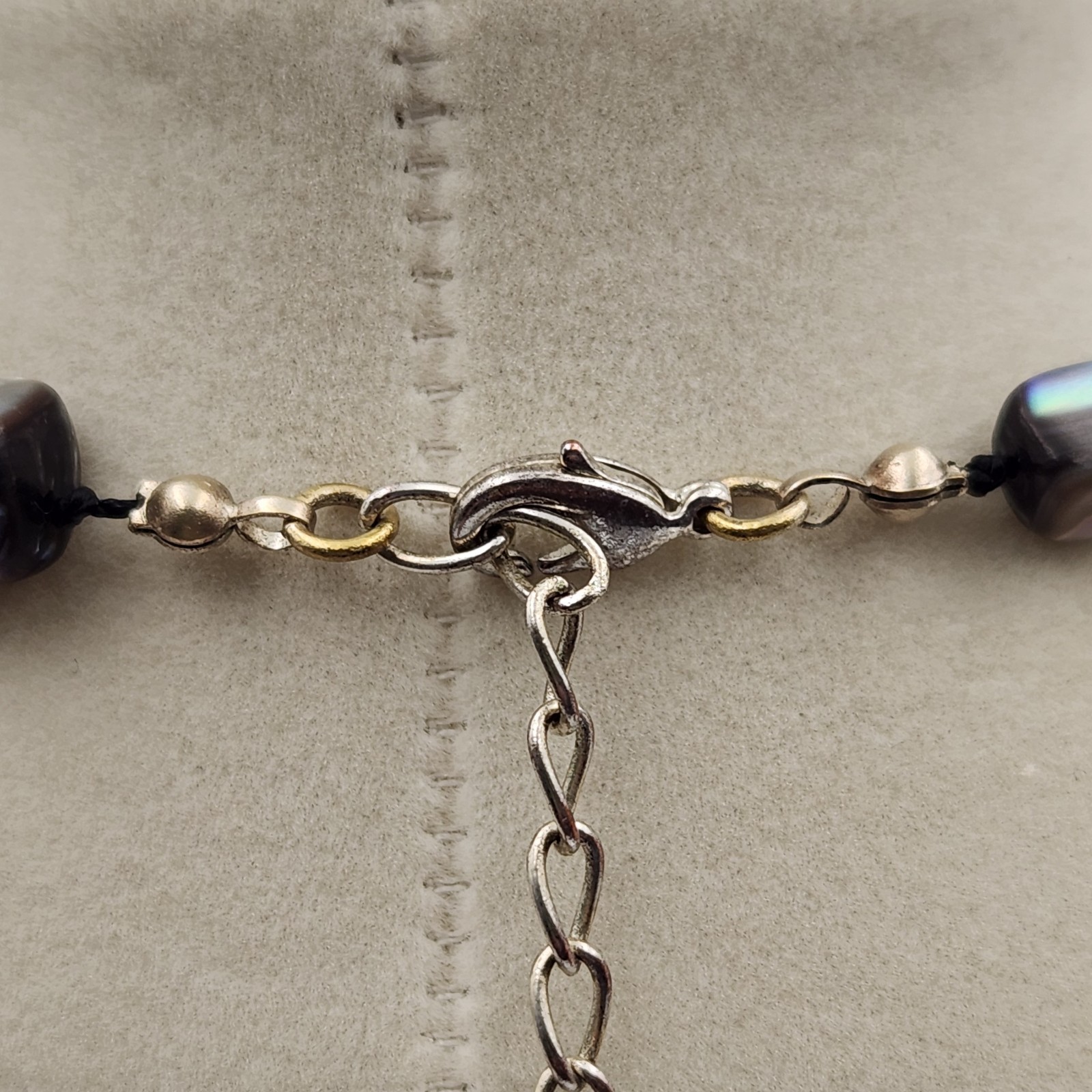Vintage Style Dark Grey Shells & White Pearls Beaded Necklace & Abalone Pendant