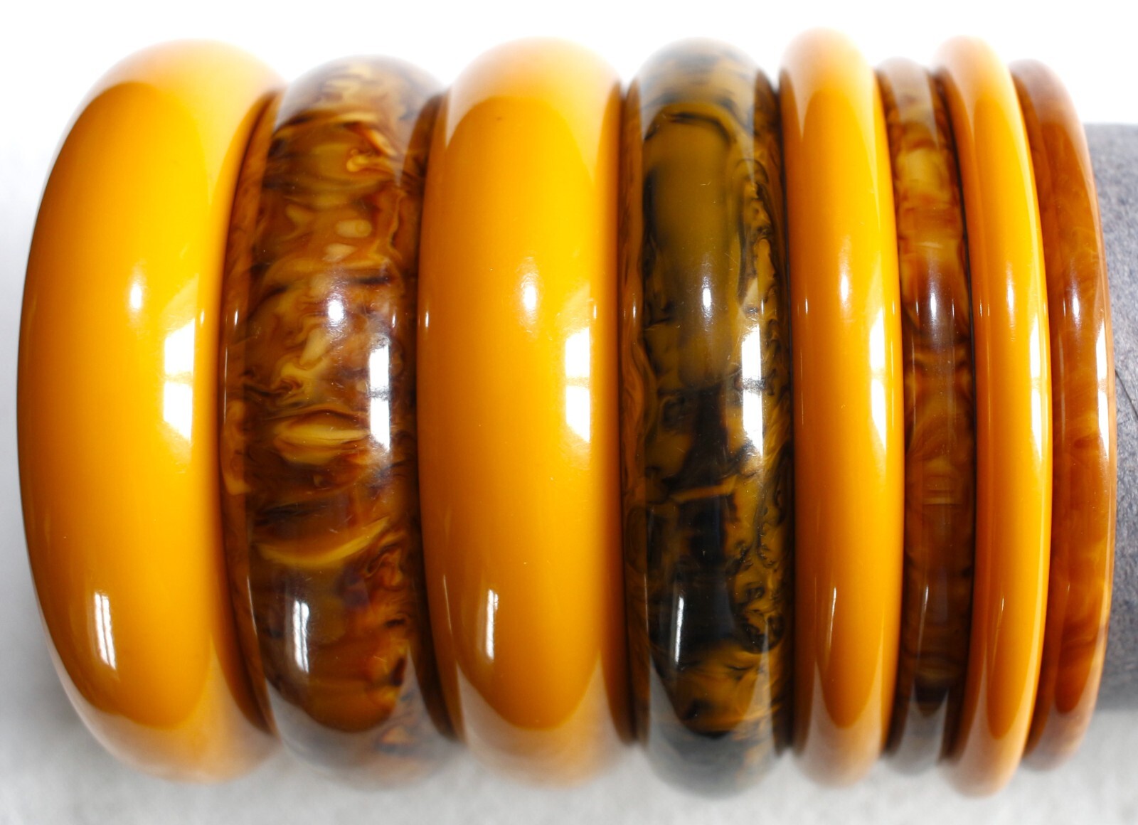 French VTG 1950s Lot 8 New Galalith French Bakelite Bangles Butterscotch Marbled