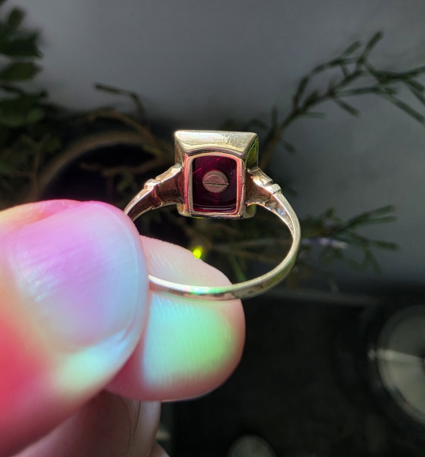 Antique 10k Yellow Gold Eastern Star Ring Size 7 With Red Stone Garnet Art Deco