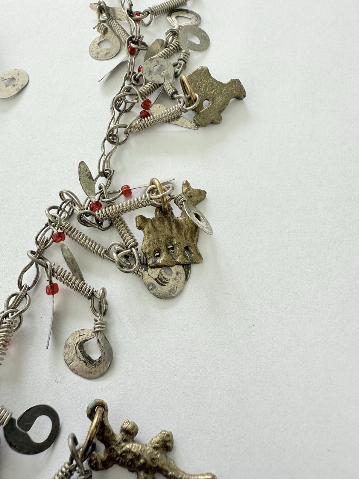 Vintage Silver Tone Cha Cha Statement Necklace, Tribal Charm Necklace Animals