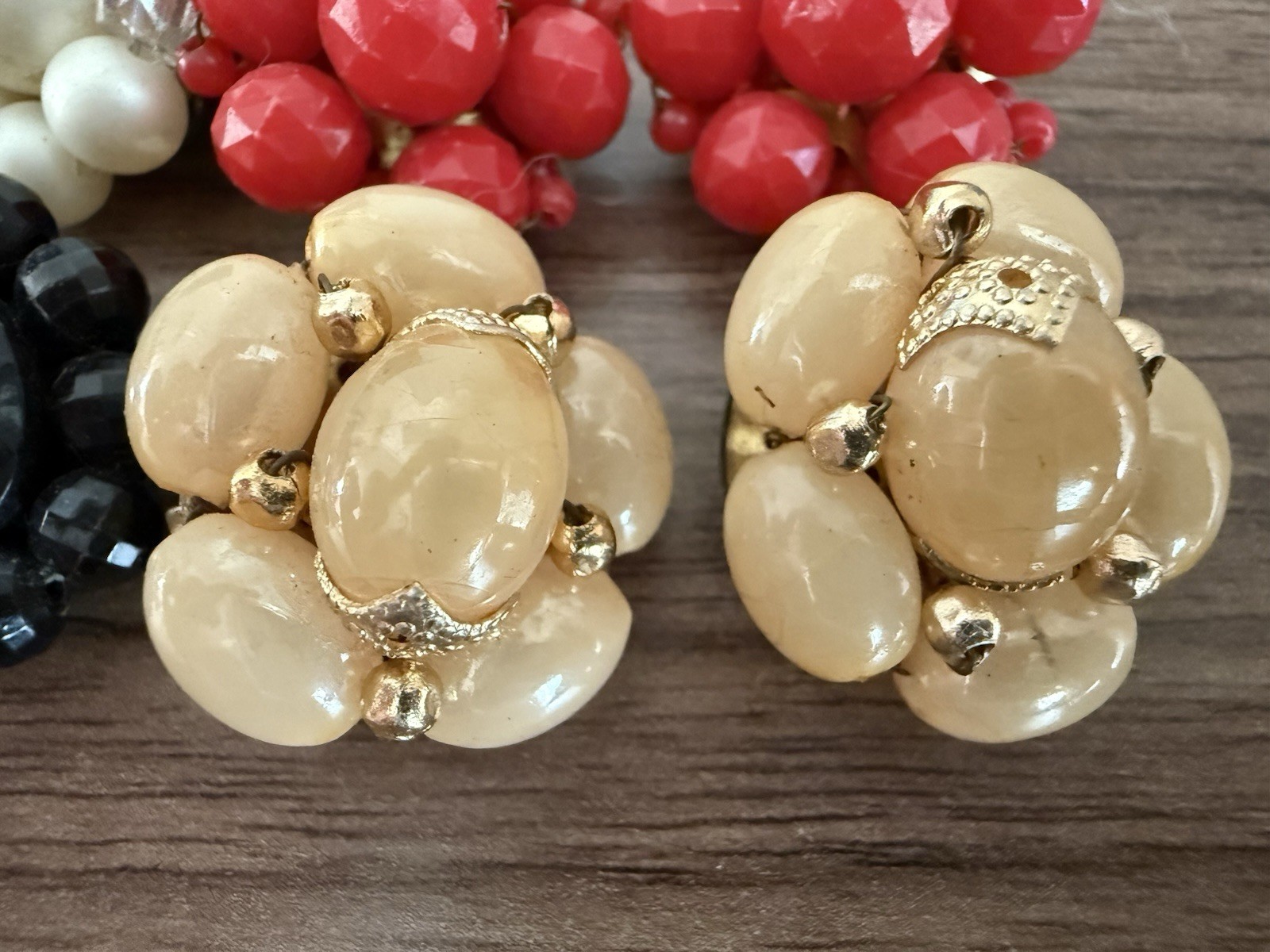 4 Pairs Vintage Beaded Clip-on Earrings Lot~ Japan, Hong Kong, WEST Germany