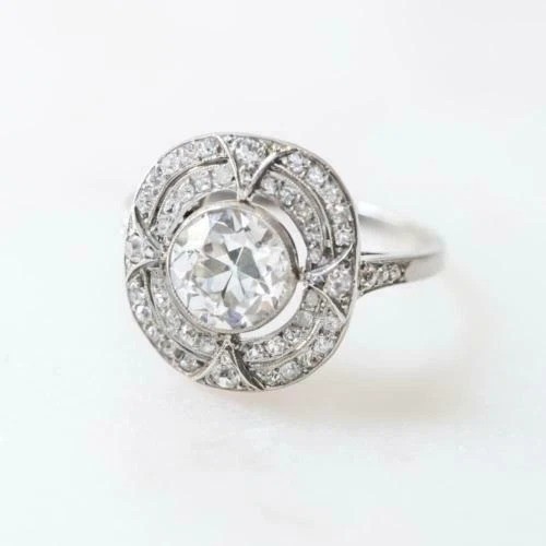 Art Deco Round Lab Created Diamond Valentines Special 14K White Gold Finish Ring
