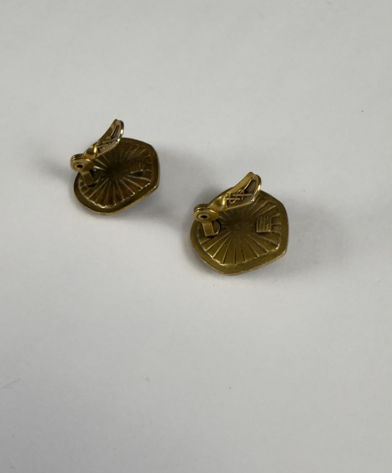 Vtg Yves Saint Laurent Square Enamel Clip-On Earrings Black Signed YSL