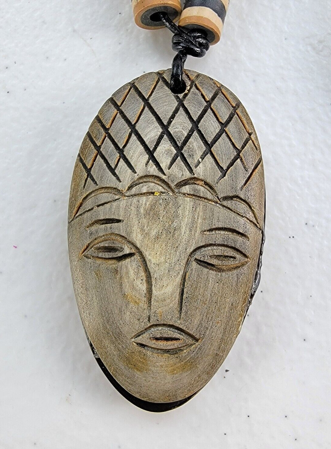 African Ethnic Carved Face Pendant And Glass Millefiori Beaded Necklace Lot Of 2