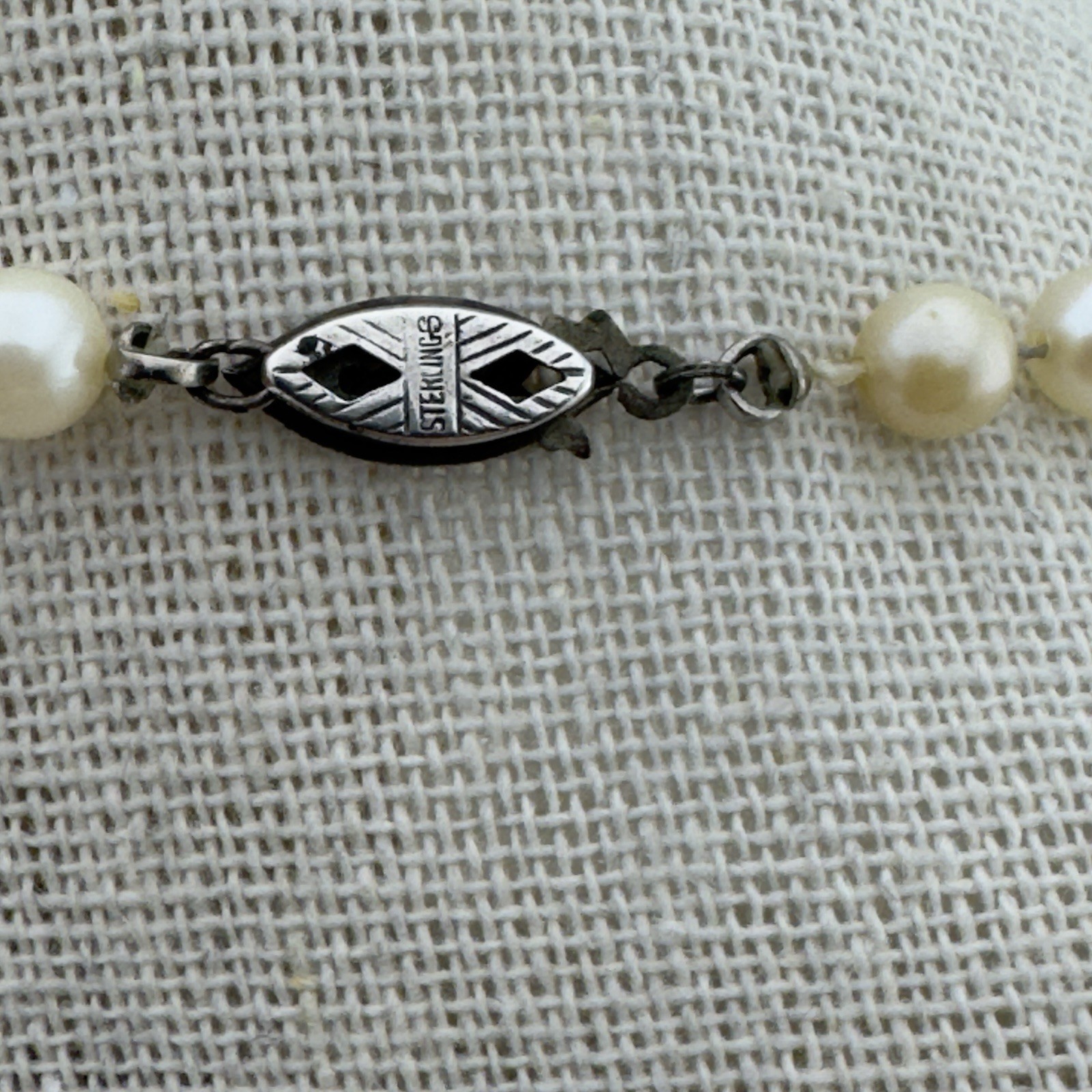 Vintage Graduated 5-8mm Strand Japanese Akoya Pearl Necklace Sterling Silver 21″
