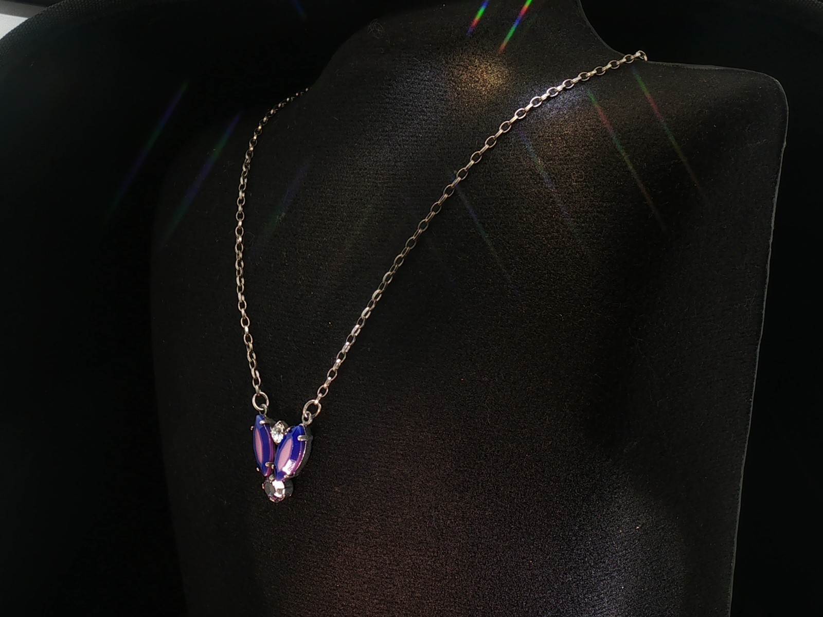 Vintage Sabika Necklace – Purple & Pink Crystal Pendant, Signed Statement Chain