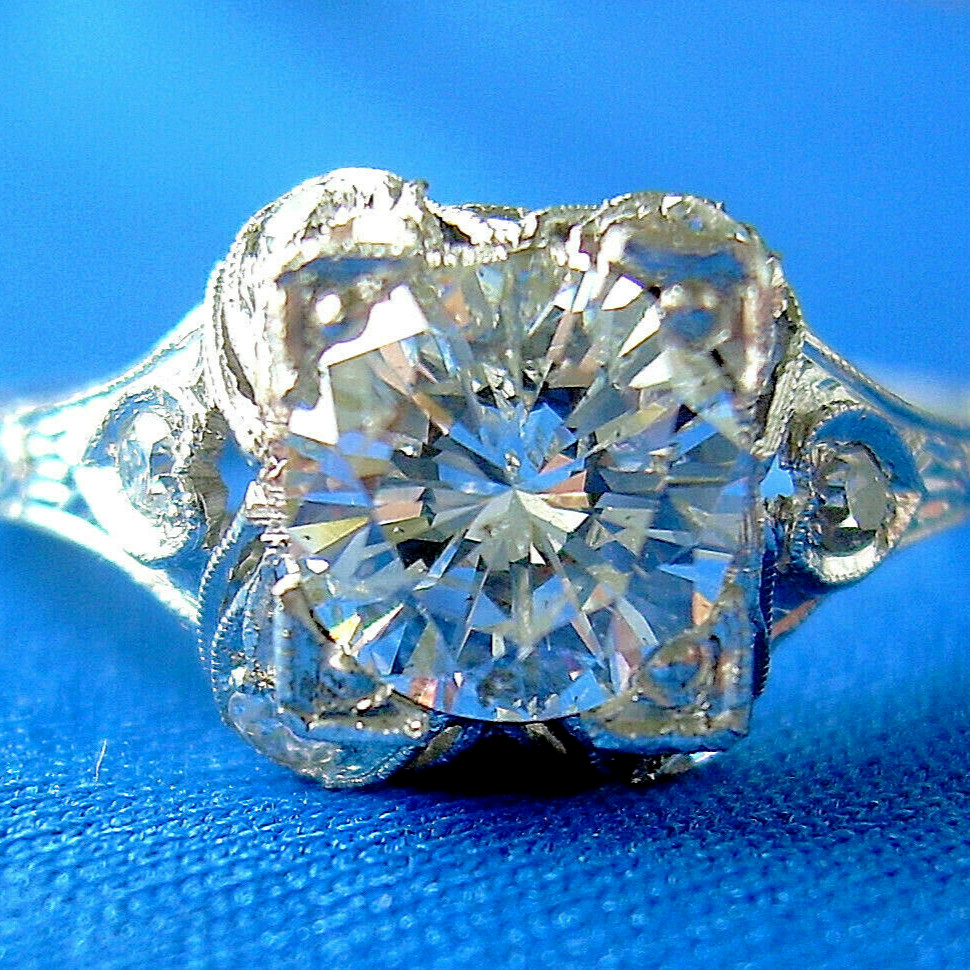 Original EARTH MINED DIAMOND Deco Engagement Statement Ring PLATINUM Solitaire 7