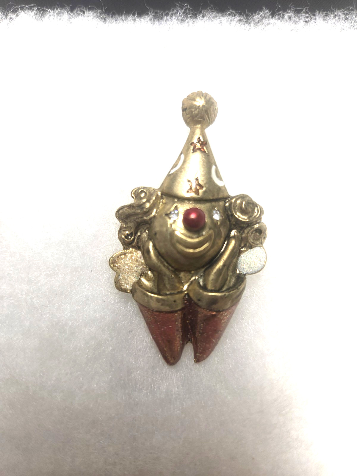 Vtg Danecraft gold tone enamel rhinestone Clown Pin
