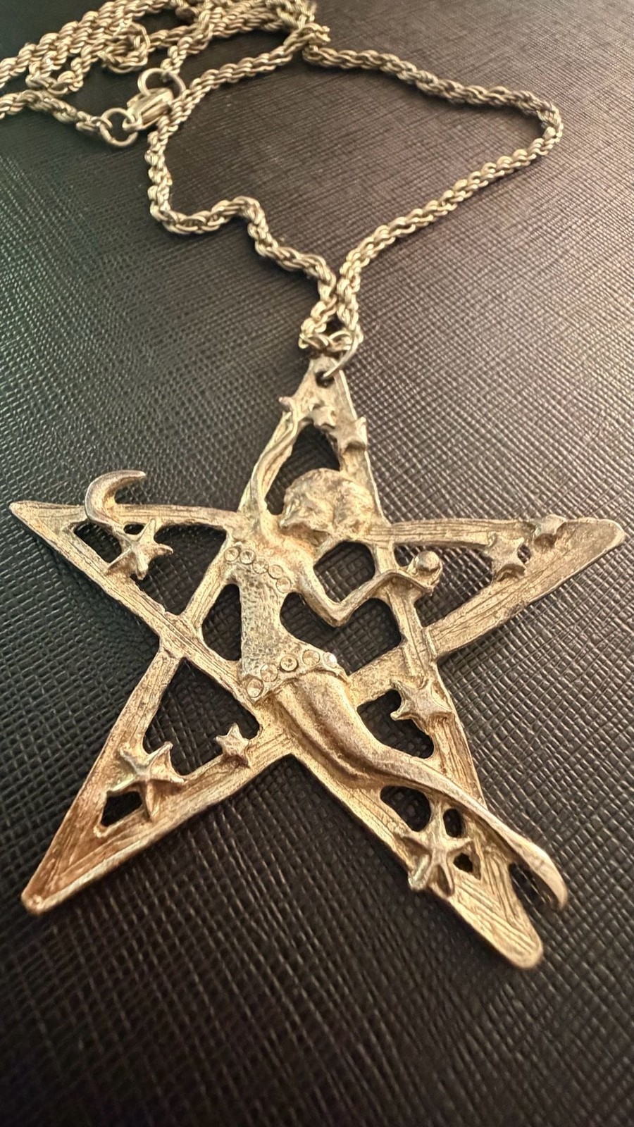 Vintage Style Art Nouveau Fairy or Goddess Pentagram Pendant Necklace