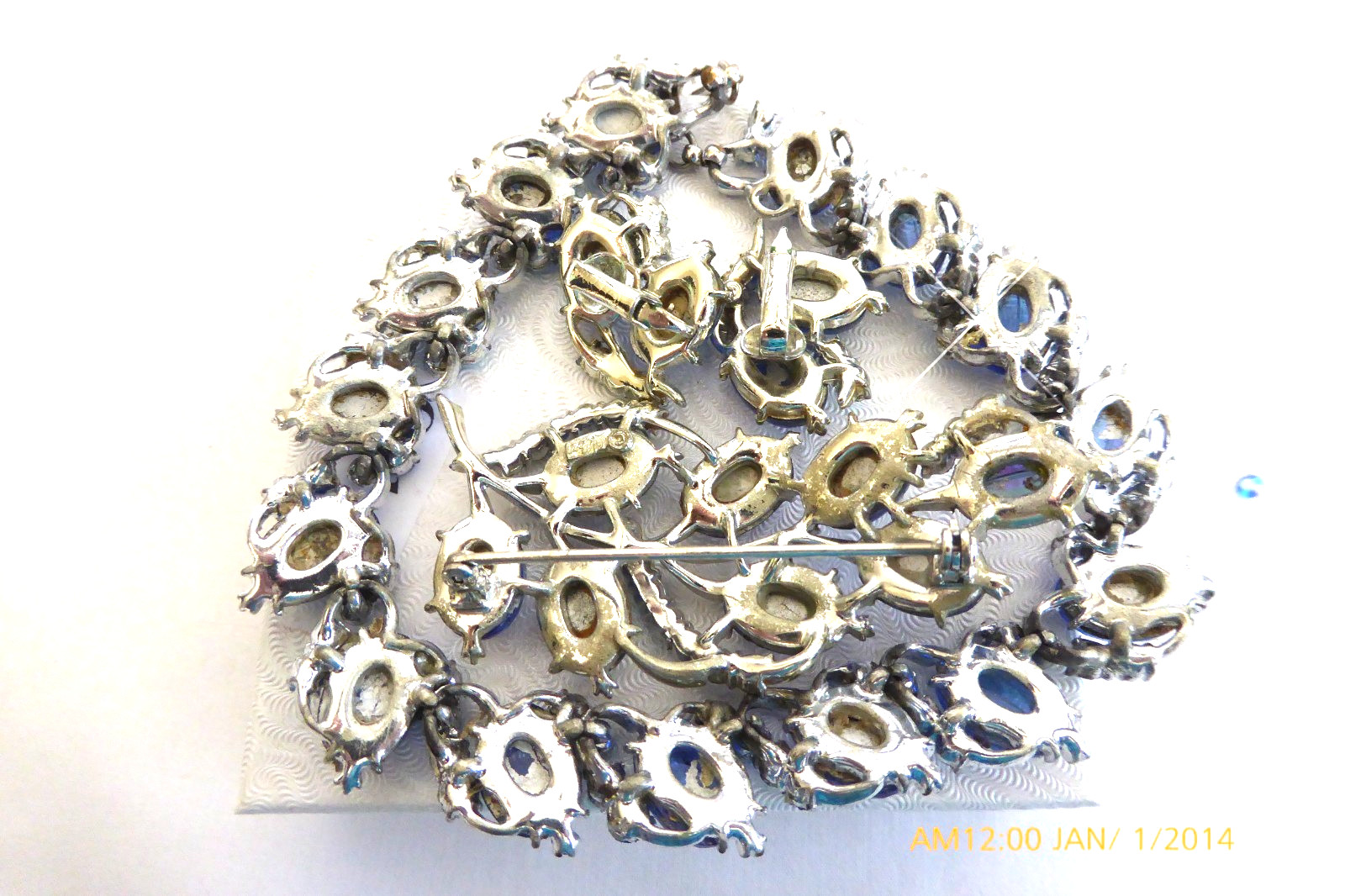 RARE VTG CORO BLUE RIBBED AB GLASS RHINESTONE NECKLACE BROOCH EARRINGS SET