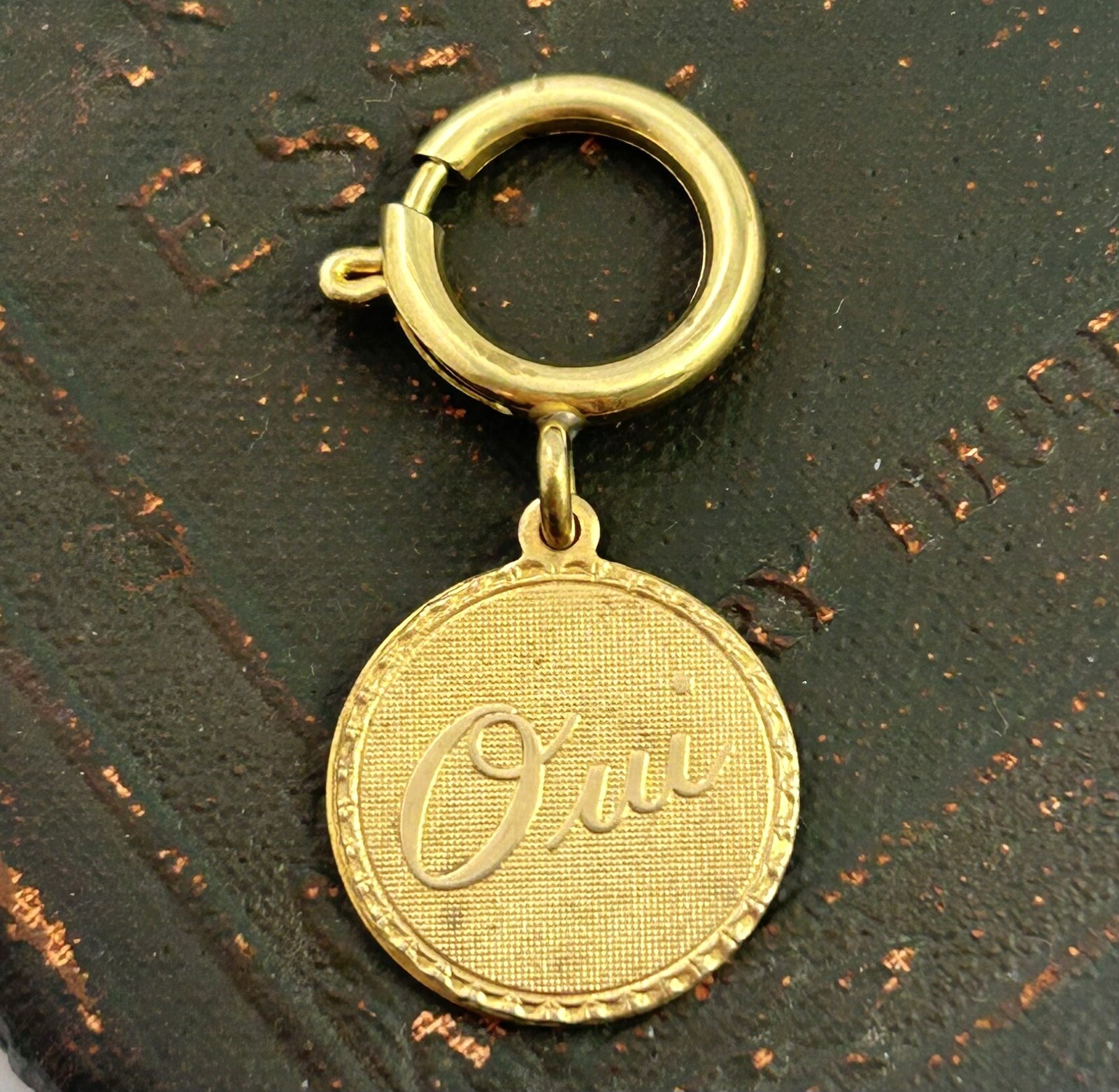 Vintage Oui Charm Clip Tarnished Brass Vintage Jewelry French Yes Oui Clip Charm