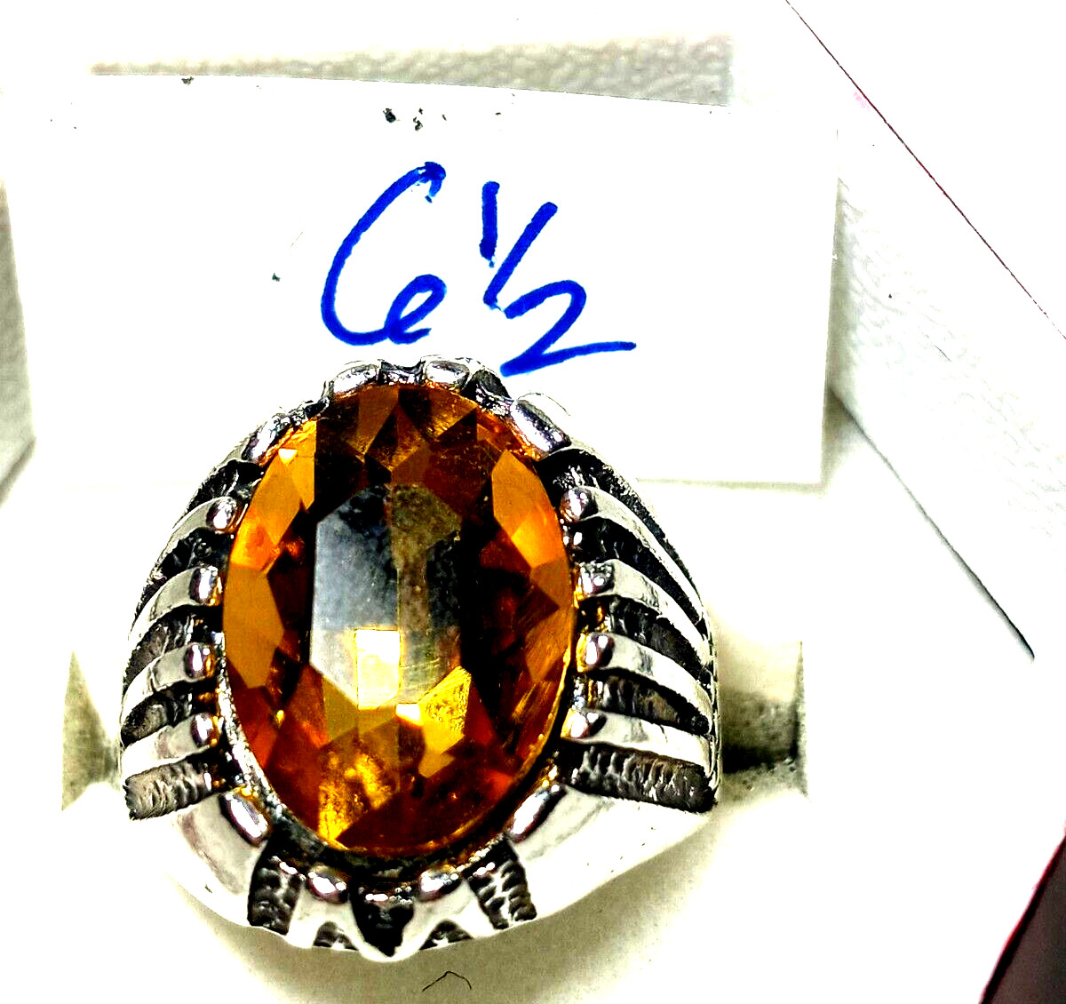 Vintage Silver Color and Citrine Color Faceted CZ size 6 & 1/2 Dome Style Ring
