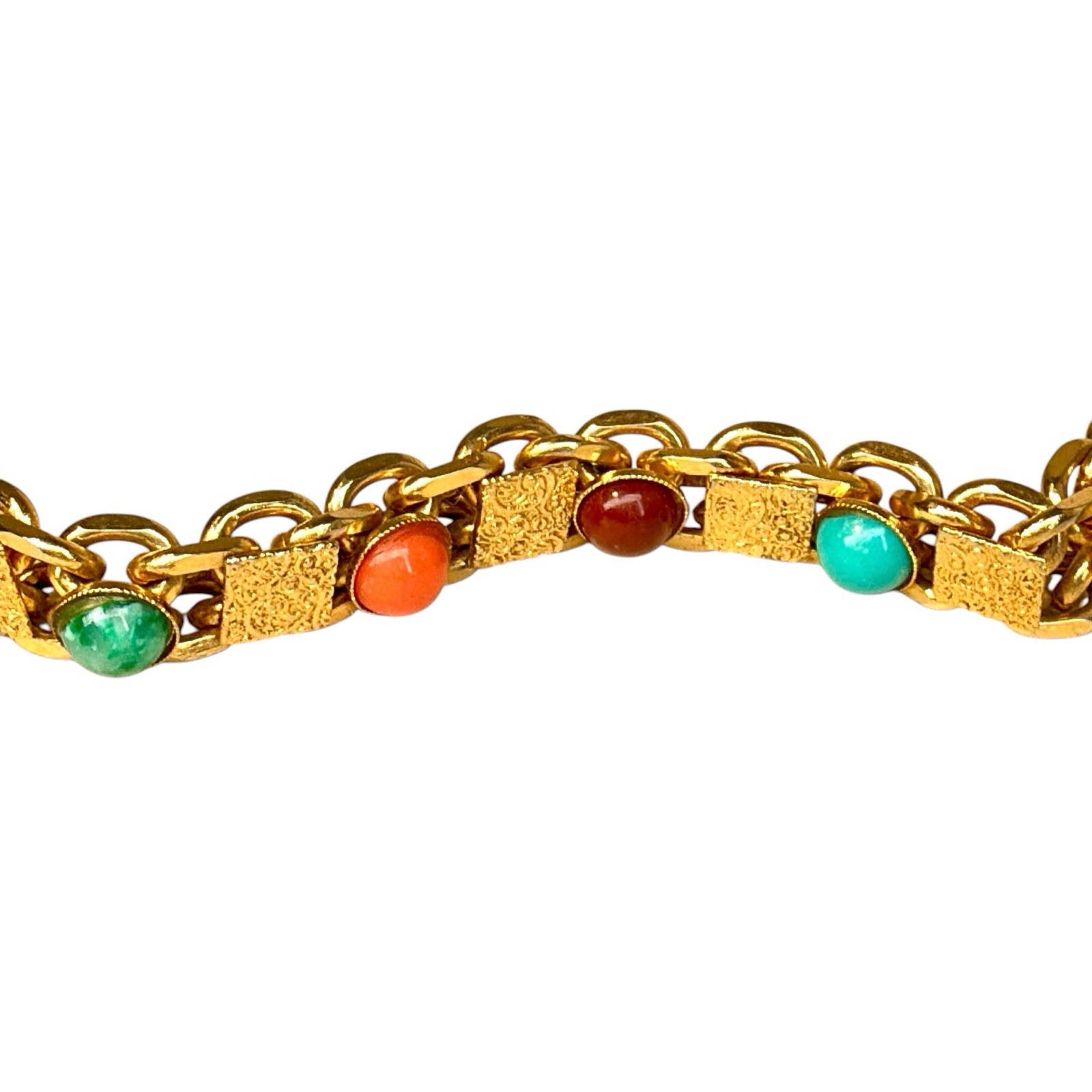 Vintage MCM Etruscan Revival Multi Color Cabochon Book Chain Bracelet 6.25″